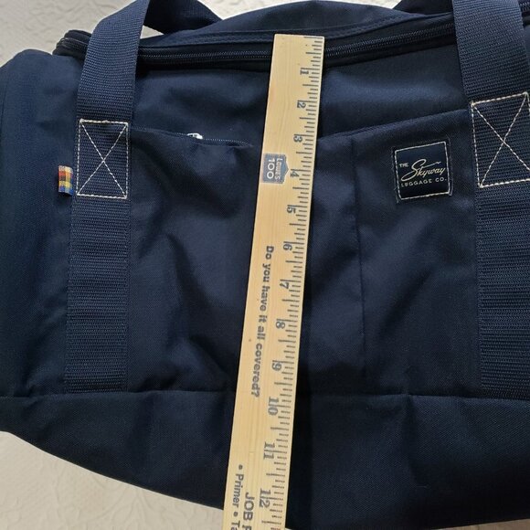 Vintage Skyway Travel Duffel Bag Large Blue Canvas & Leather Weekender - Picture 12 of 13